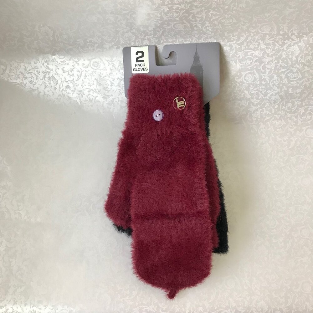 London Fog women O/S winter Gloves black & red 2 Pack NWT